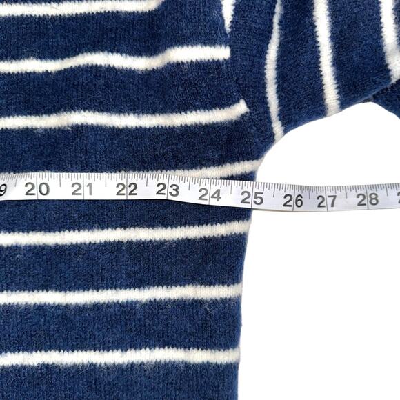 NWT Cinq A Sept Atlas Striped Wool Blend Ruched Sleeves Navy Cardigan MEDIUM - Picture 7 of 11